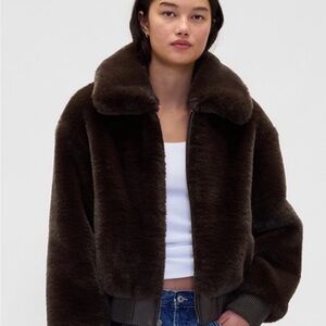 GAP Dark Brown Faux Fur Bomber style Jacket XS fits medium NWT